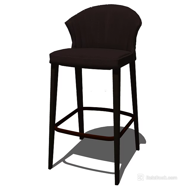Modern Dark Brown Bar Stool With Woven Backrest And Tall Legs Footrest Design 3d model 