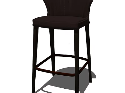 Modern Dark Brown Bar Stool With Woven Backrest And Tall Legs Footrest Design 3d model