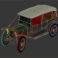 Vintage Convertible Car with Black Body White Roof Red Interior and Brass Accents