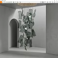 Modern Chandelier With Irregular Dark Green Glass Pieces Hanging In Minimalist Room