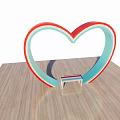 Heart Shaped Ring Structure With Bench On Wooden Floor Red Blue Design