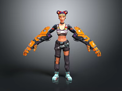 Game Movie Character Female with Mechanical Arms Colorful Outfit Spiked Hair and Ripped Pants 3d model
