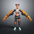 Game Movie Character Female with Mechanical Arms Colorful Outfit Spiked Hair and Ripped Pants