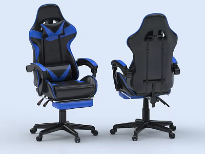 Black And Blue Gaming Chair With Adjustable Backrest Armrests And Wheels 3d model