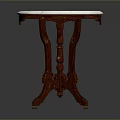 Elegant Round White Marble Top Dining Table With Carved Wooden Legs Design