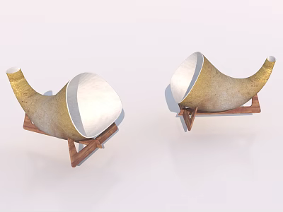 Elegant Horn Shaped Decorative Ornament Set With Gold White Finish And Wooden Stand Base 3d model