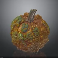 Orange Green Bumpy Pumpkin With Rough Textured Surface And Brown Stem On Dark Background