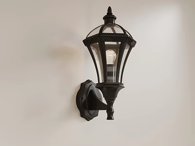 Vintage Black Wall Sconce with Clear Glass Shade Illuminated on White Wall 3d model