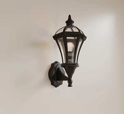 Vintage Black Wall Sconce with Clear Glass Shade Illuminated on White Wall 3d model