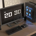 Modern Computer Desktop Setup With Monitor Displaying 2D 3D And Tower With Blue LED Lights