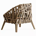Handwoven Rattan Accent Chair With Green Leather Cushion And Wooden Frame