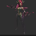 Mystical Fantasy Character With Pink Hair Green Plant Decorations Spiked Arms And Glowing Eyes