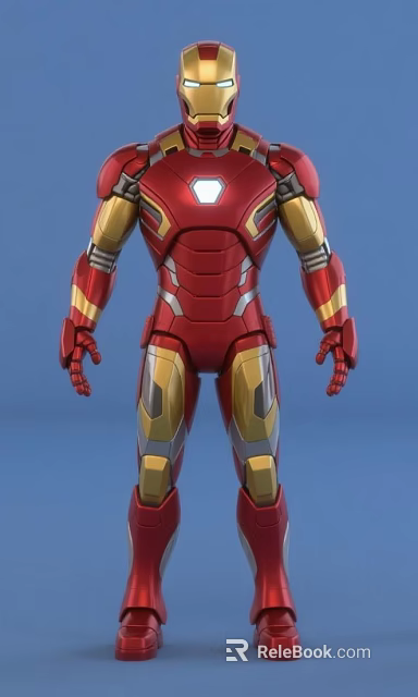 Man Wearing Iron Man Red And Gold Metallic Armor With Detailed Design 3d model 