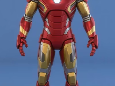 Man Wearing Iron Man Red And Gold Metallic Armor With Detailed Design 3d model