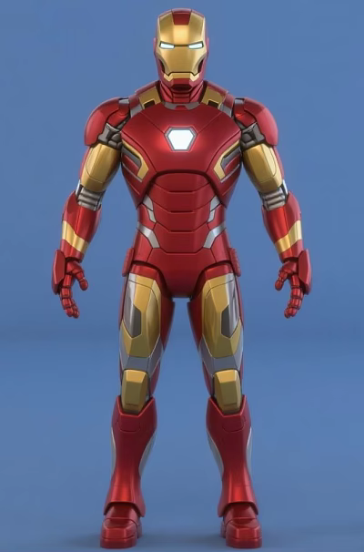 Man Wearing Iron Man Red And Gold Metallic Armor With Detailed Design 3d model