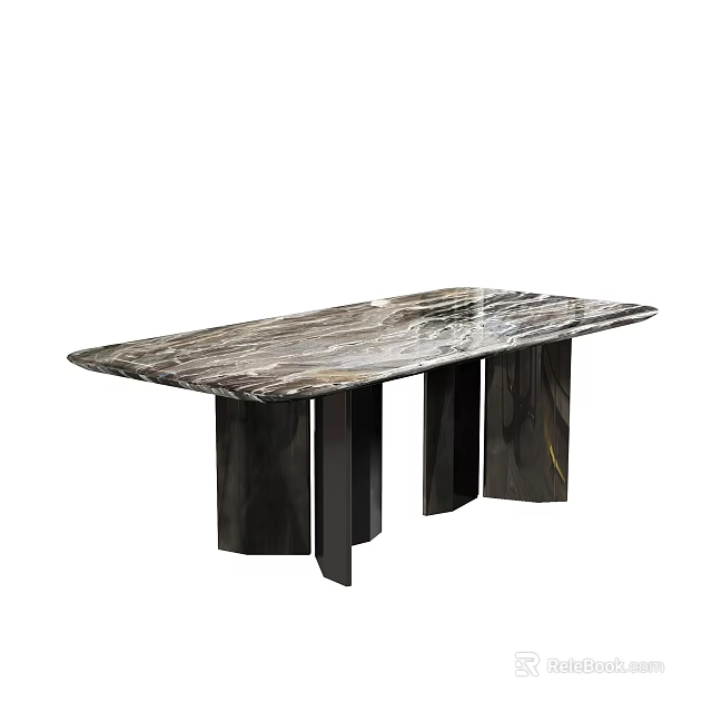Stylish Modern Dining Table With Marble Top And Black Legs Design 3d model 