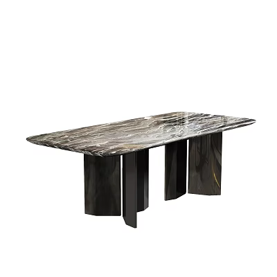 Stylish Modern Dining Table With Marble Top And Black Legs Design 3d model