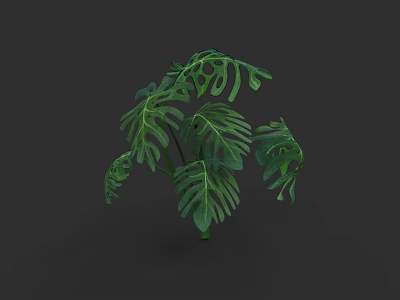 Botanical Plant Painting With Green Monstera Leaves And Foliage Artwork Design 3d model