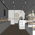 Modern Dessert Shop Interior With Glass Display Cases Pastries Wooden Flooring And Pendant Lights