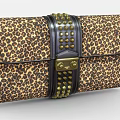 Leopard Print Clutch Bag With Black Strap Gold Studs And Gold Lock