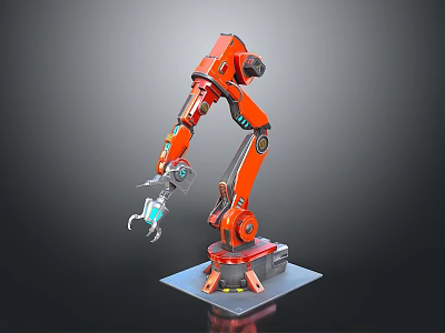 Orange Robotic Arm Smart Machine With Grasping Function And Sturdy Metal Base 3d model Orange Robotic Arm Smart Machine With Grasping Function And Sturdy Metal Base 3d model