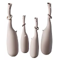 Multiple Modern Beige Ceramic Vases With Knotted Design And Slim Shapes 3d model