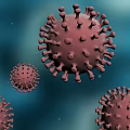 Three Red Spiked Viruses on Blue Background with Microscopic Structure Details 3d model