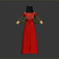 Woman in Red Traditional Dress with Black Headscarf Green Sleeves and Gold Trim