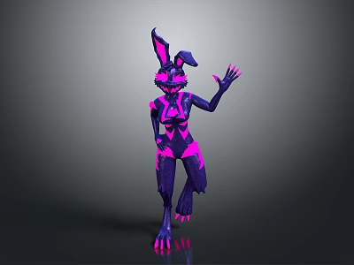3D Cyberpunk Rabbit Character With Violet Pink Neon Accents And Futuristic Design 3d model