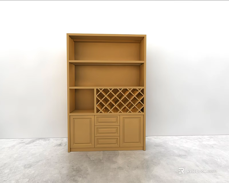 Modern Wooden Wine Cabinet With Open Shelves Wine Rack And Storage Drawers 3d model 