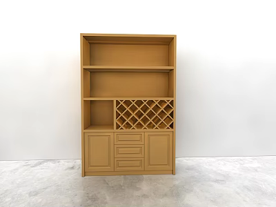 Modern Wooden Wine Cabinet With Open Shelves Wine Rack And Storage Drawers 3d model