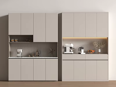 Modern Light Gray Wine Cabinet With Sleek Cabinet Doors And Built In Lighting 3d model