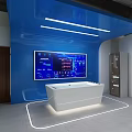 Hi tech Modern Control Room With Blue Wall Large Display And White Console