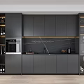Modern Wine Cabinet Design In Grey Kitchen With Glass Door And Wine Bottles Storage