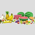 Assorted Fresh Fruits Collection With Watermelon Pineapple Banana Dragon Fruit And Grapes