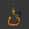 Yellow Metallic Hook With Red Accents And Black Coiled Handle Design