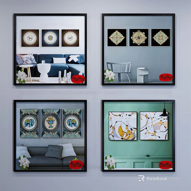 Decorative Wall Art Designs For Home Interior With Sofa And Chair 3d model 
