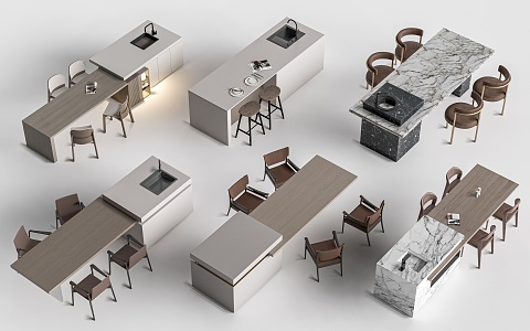 Dining bar, island table, table and chair, dining table and chair 3d model