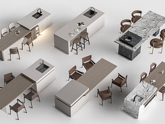 Dining bar, island table, table and chair, dining table and chair 3d model