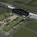 Modern Transportation Hub With Glass Roof Design Surrounding Greenery Roads And Landscaped Areas