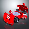Red Racing Car With Number 22 Open Hood And Exposed Engine On Reflective Surface 3d model