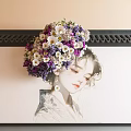 Exhibition Hall Culture Wall Featuring Female Portrait with Purple White Flowers and Black Decorative Border