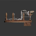 Rusty Industrial Circular Platform With Metal Pipes Mechanical Arm And Support Columns