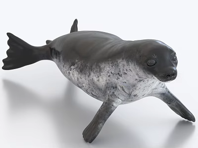 3D Rendered Aquatic Animal Seal With Black And White Coloration Crawling On White Surface 3d model