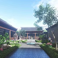 Ancient Chinese Architecture With Traditional Roof Courtyard And Surrounding Green Trees
