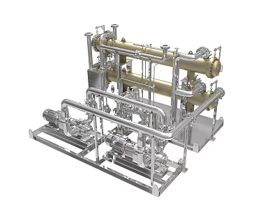 Industrial Processing Equipment With Pipes Valves Pumps And Metal Framework 3d model