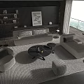 Modern Sofa and Coffee Table Set With White Couch Black Table Accent Chairs and Rug 3d model