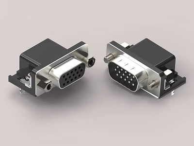 Dual Black Silver Electronic Connector Devices With Pin Interface And Ports 3d model