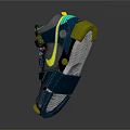 Futuristic Shoes With Neon Blue Yellow Green Accents And Multi Layered Sole Design