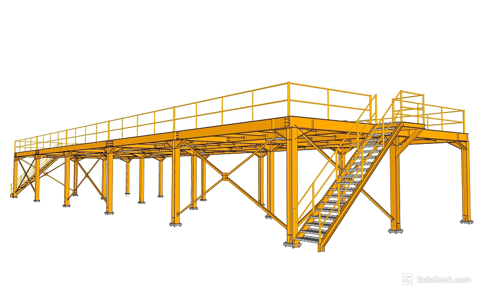 Industrial Yellow Steel Structure Platform With Guardrail And Stairs For Industrial Use 3d model 